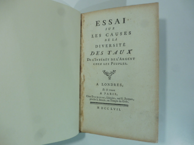 Essai sur les causes de la diversité des taux de l'intéret  de l'argent chez les peuples
